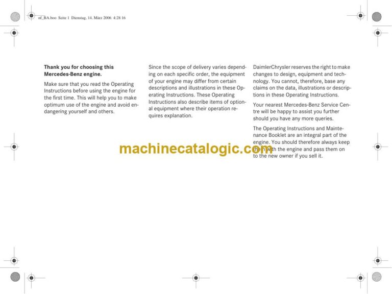 Mercedes-Benz BR 457, BR 500 and BR 900 Engine Operator Manual
