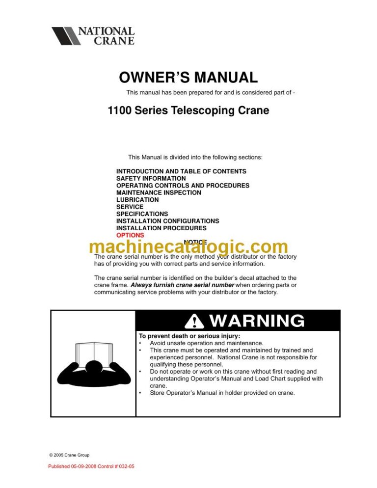 National Crane 1100 Boom Truck Operator Manual
