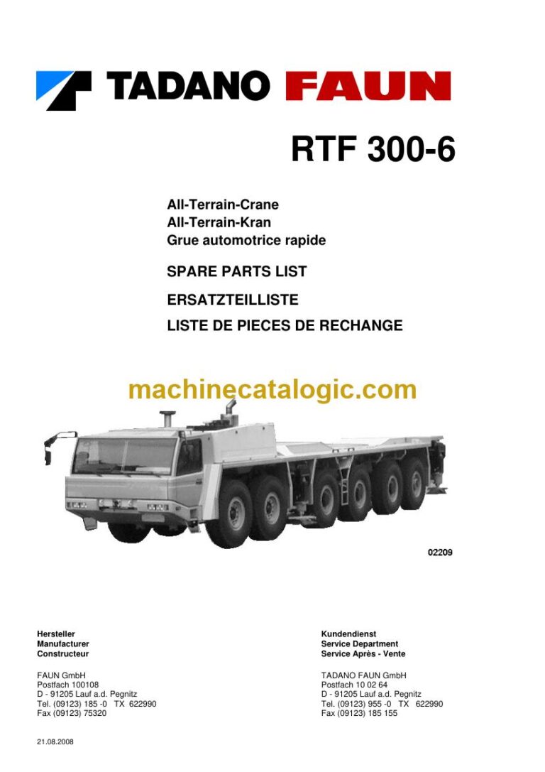 Tadano RTF 300-6 All Terrain Crane Parts Manual