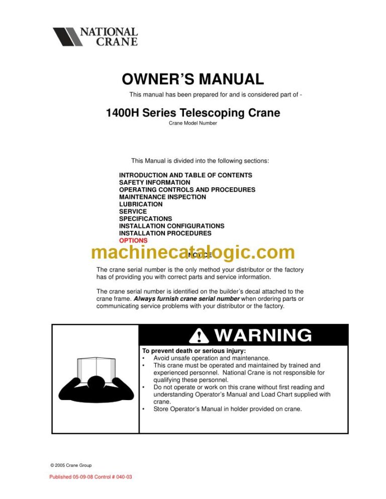 National Crane 1400H Boom Truck Operator Manual