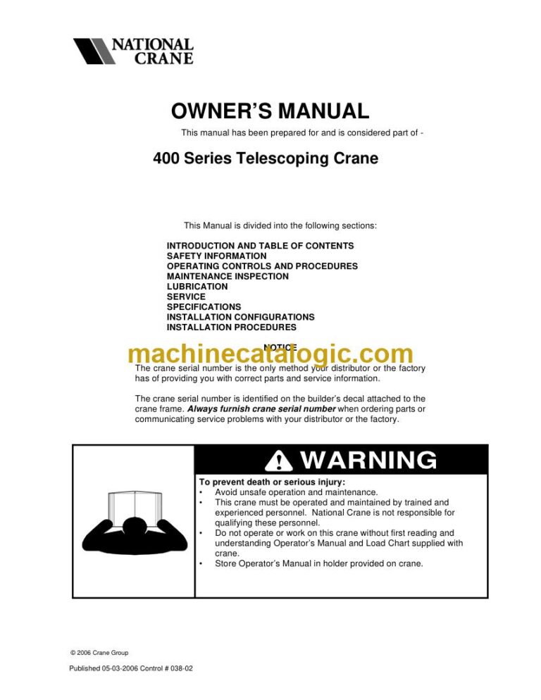 National Crane 400B Truck Crane Operator Manual
