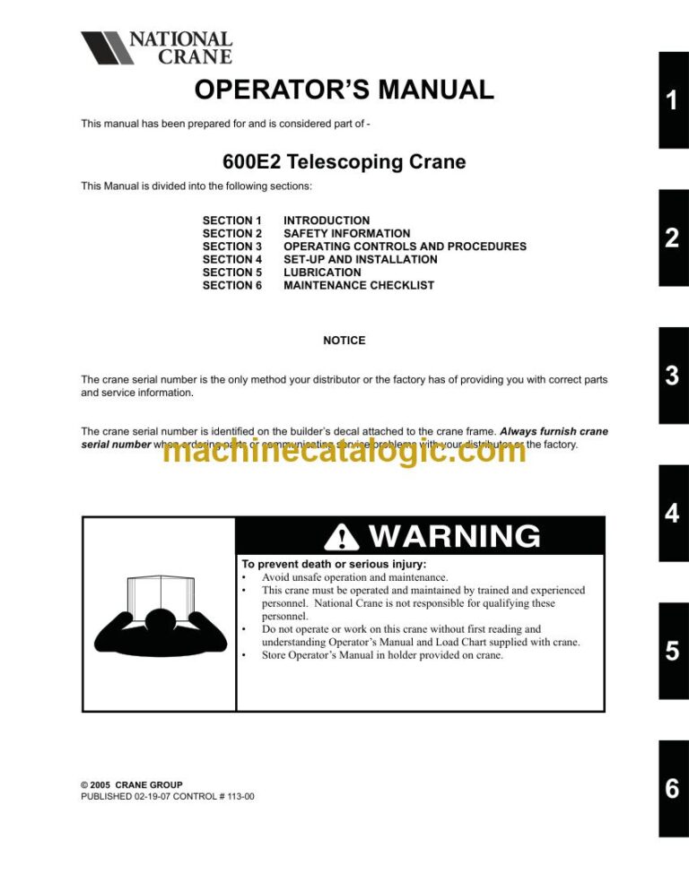National Crane 600E2 Boom Truck Operator Manual