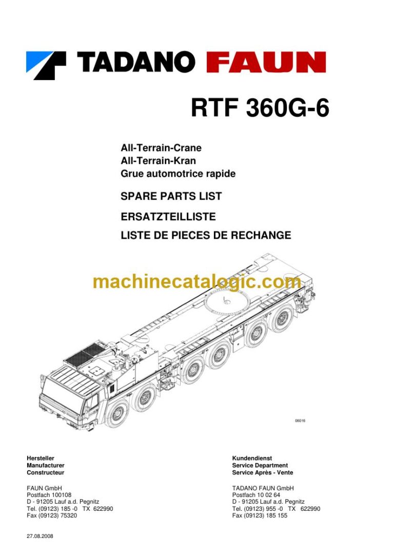Tadano RTF 360G-6 All Terrain Crane Parts Manual