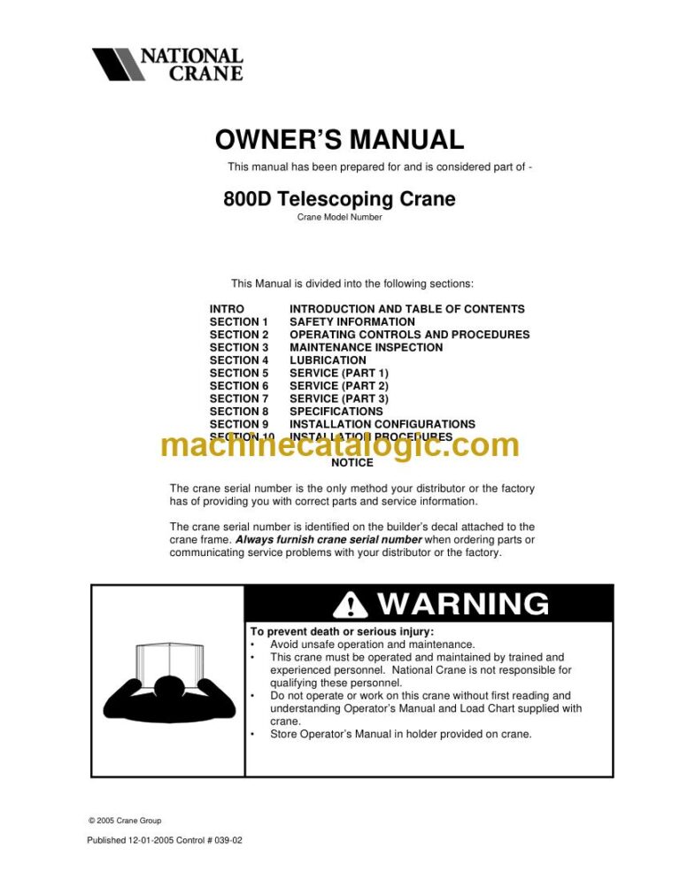 National Crane 800D Boom Truck Operator Manual