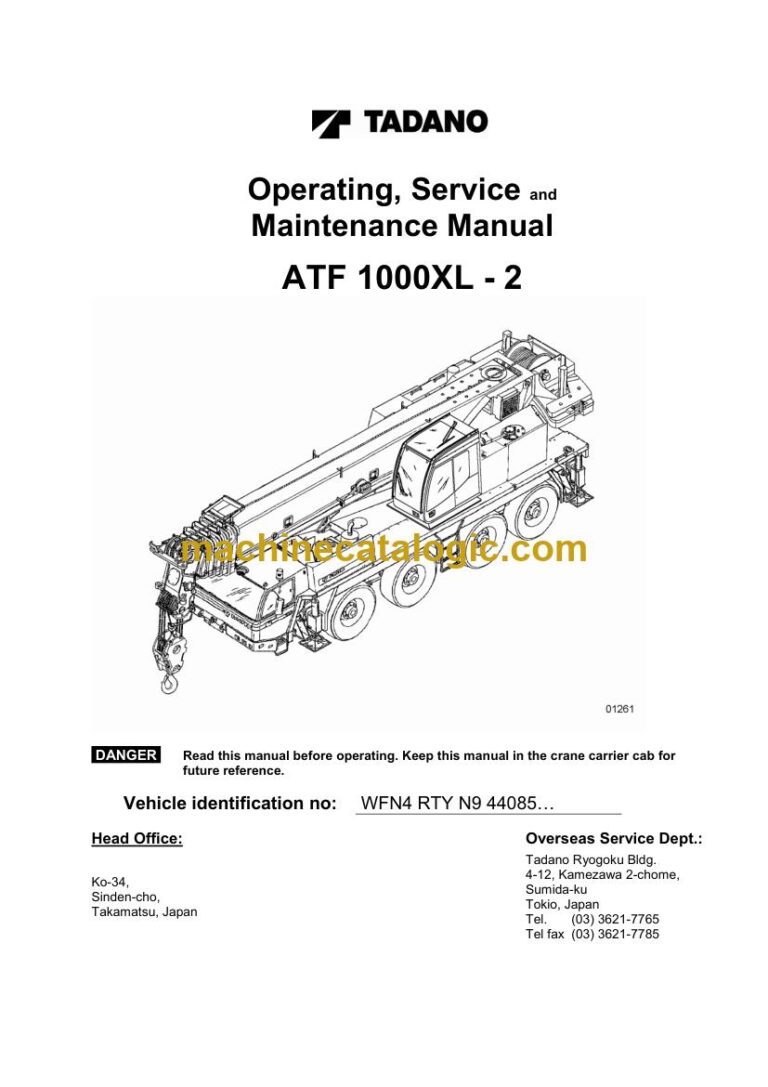Tadano ATF 1000XL-2 All Terrain Crane Operator Manual