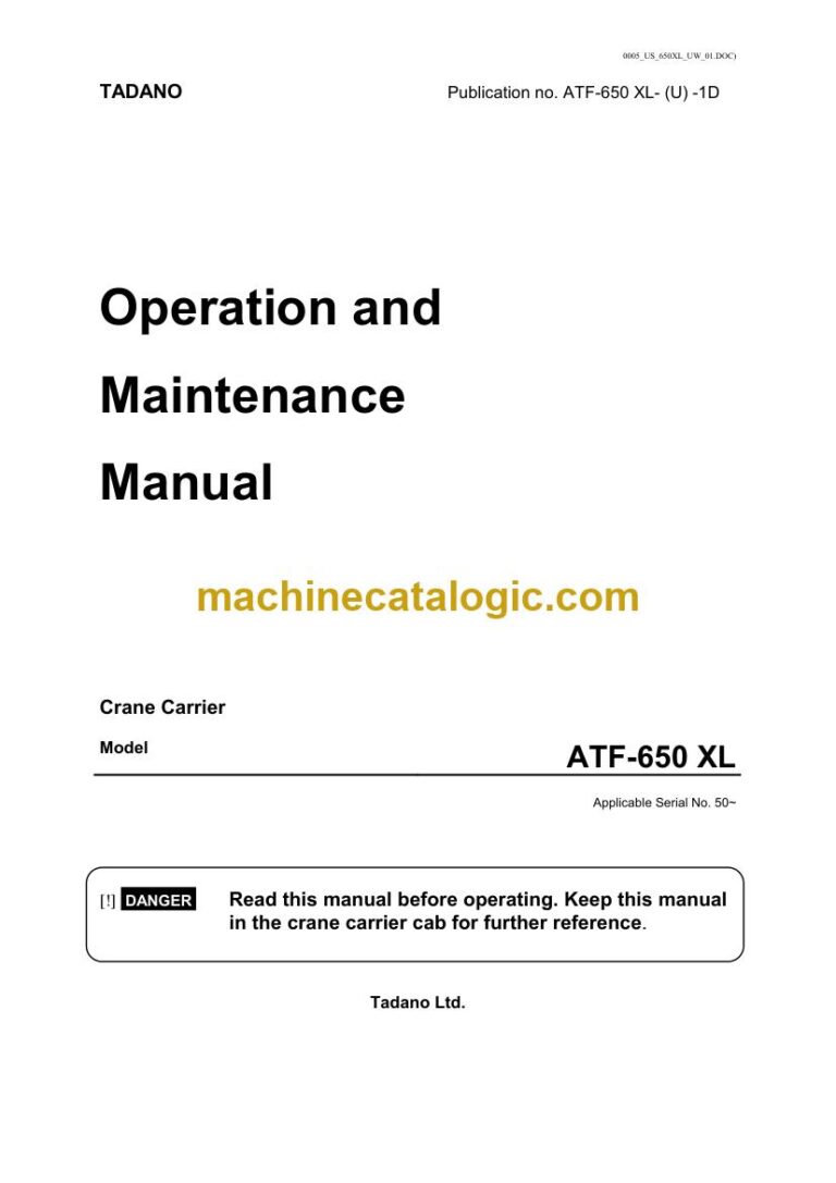 Tadano ATF 650XL All Terrain Crane Operator Manual