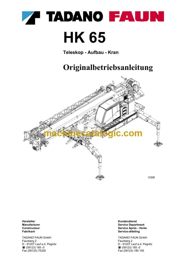 Tadano HK 65 Truck Crane Operator Manual