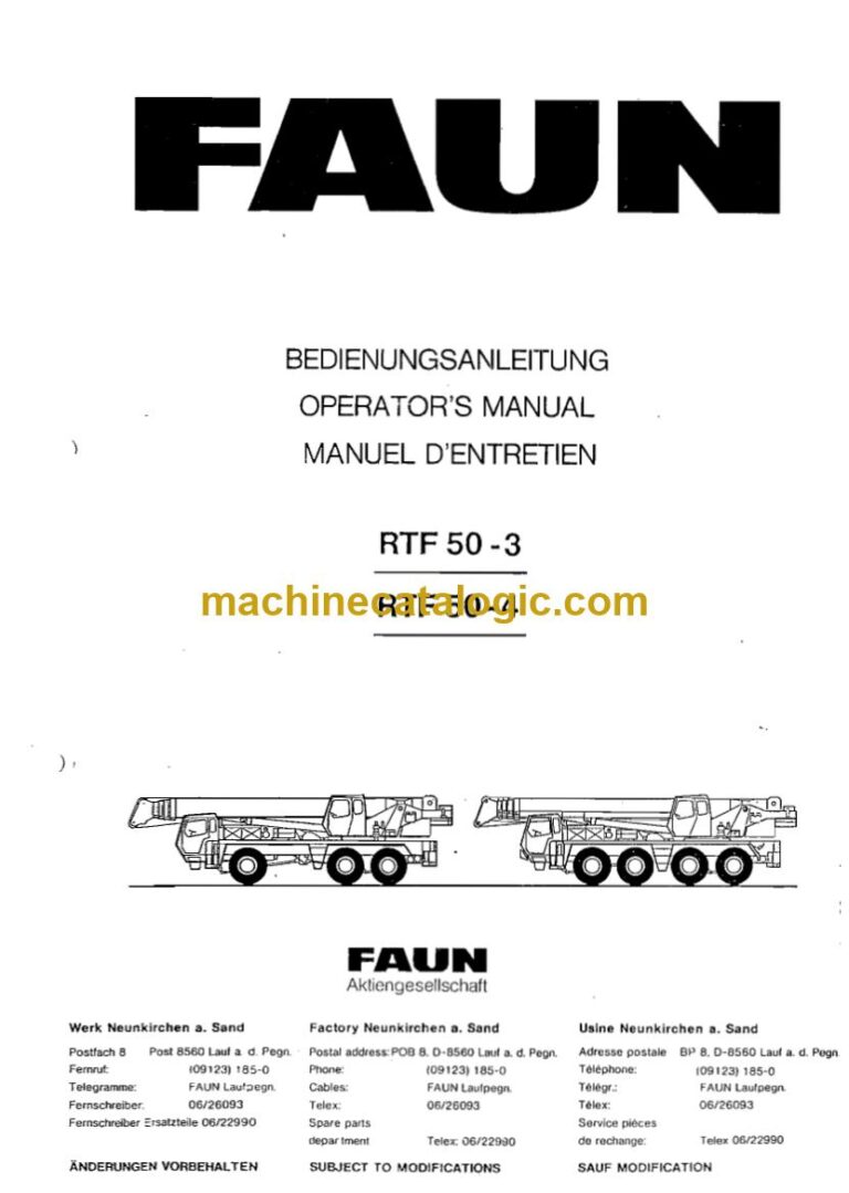 Tadano RTF 50-3 and RTF 50-4 All Terrain Crane Operator Manual