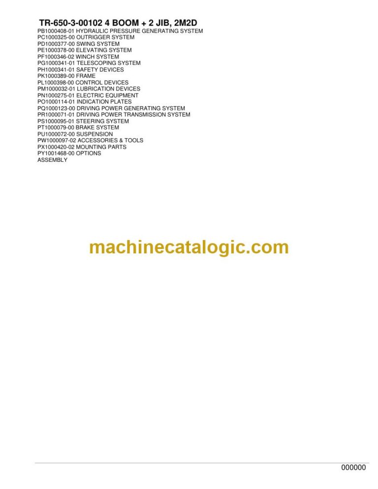 Tadano TR-650XL-3 Rough Terrain Crane Parts Manual