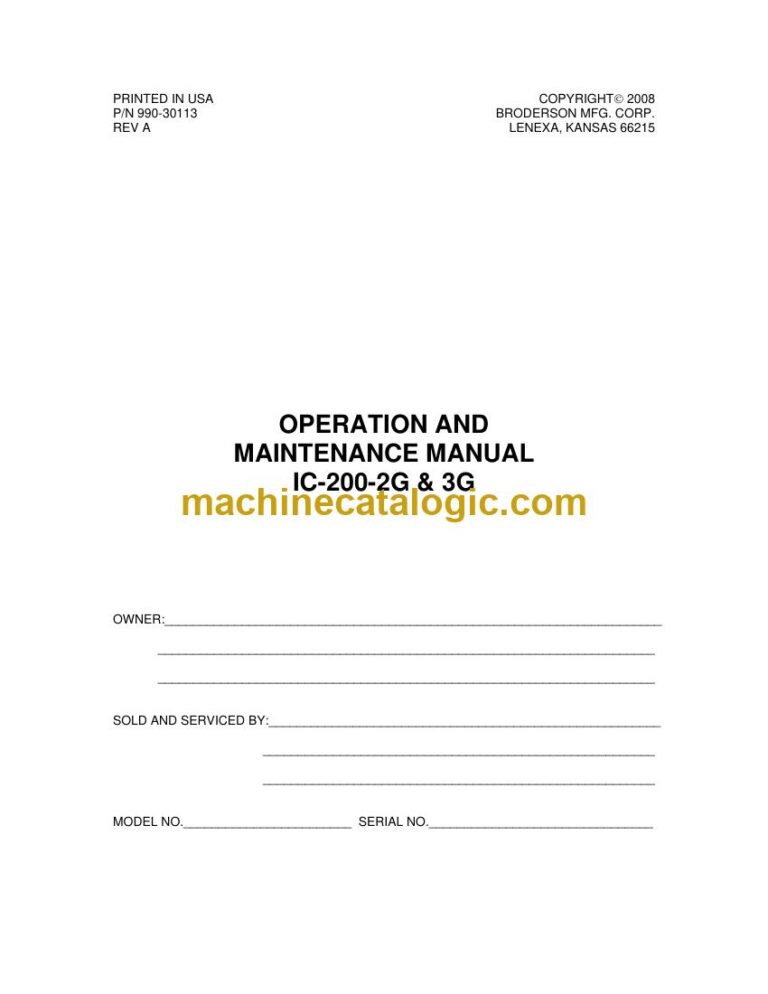 Broderson IC-200-2G and IC-200-3G Crane Operation and Maintenance Manual