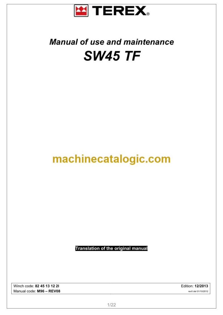 Franna SW45 TF Winch Use and Maintenance Manual