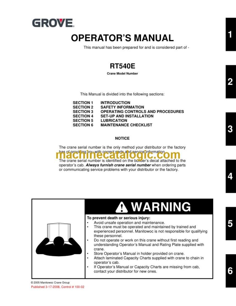 Grove RT540E Rough Terrain Crane Full Manual (Operator, Parts, Service, Schematics)