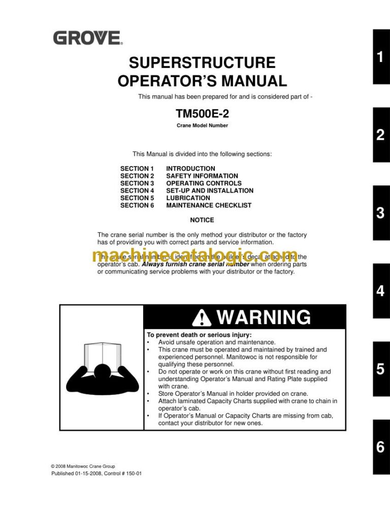 Grove TM500E-2 Truck Crane Full Manual (Operator, Parts, Service, Schematics)