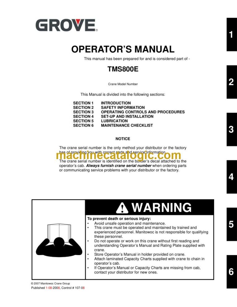 Grove TMS800E Truck Crane Full Manual (Operator, Parts, Service, Maintenance, Schematics)