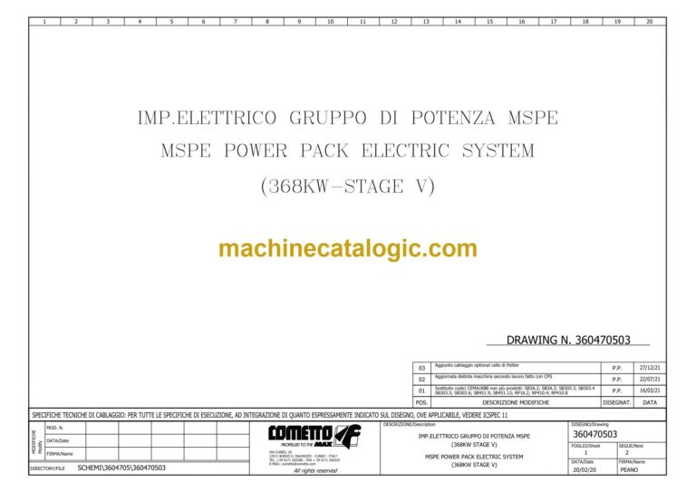 Cometto MSPE 368 kW Power Pack Electrical and Hydraulic Schematics