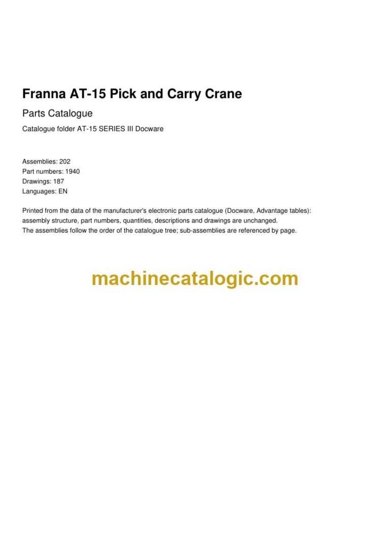 Franna AT-15 Pick and Carry Crane Parts Manual