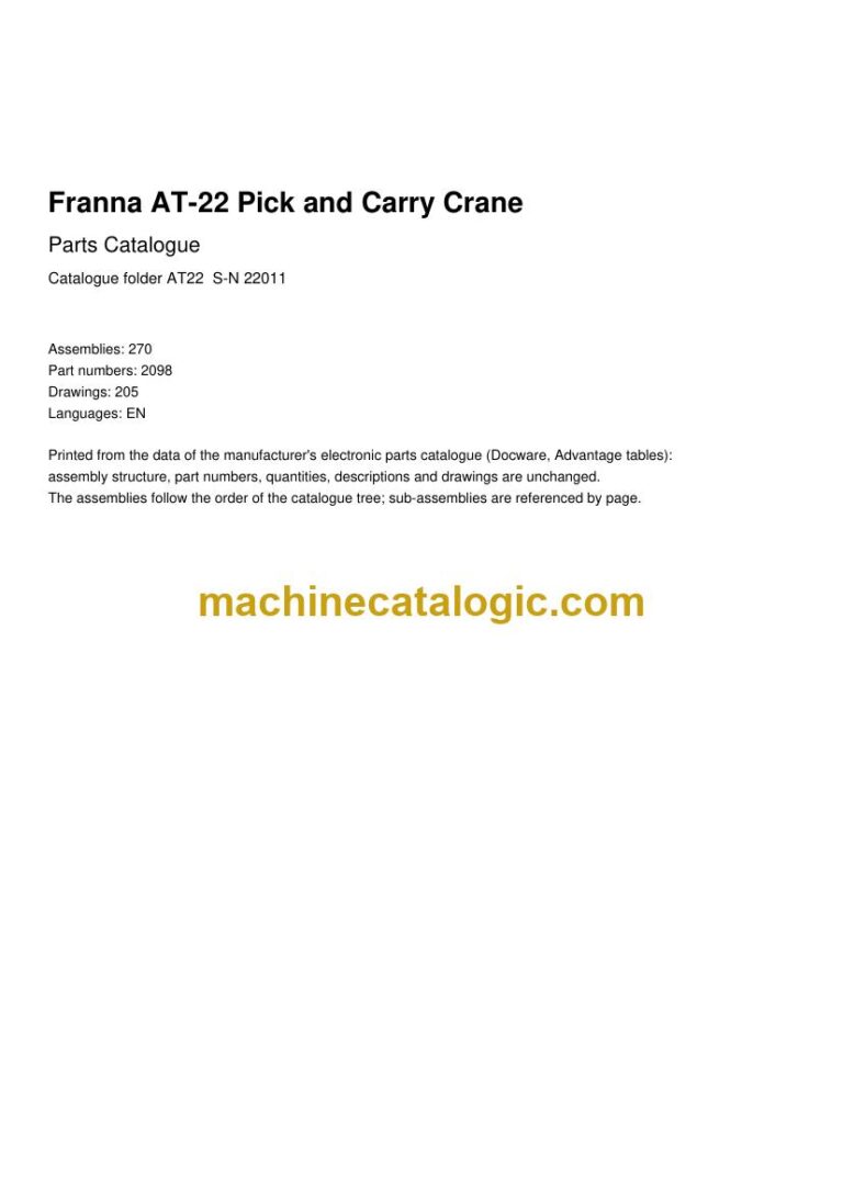 Franna AT-22 Pick and Carry Crane Parts Manual