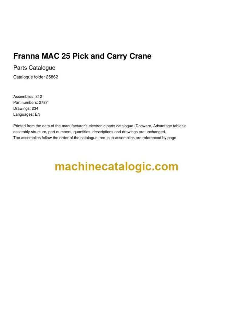 Franna MAC 25 Pick and Carry Crane Parts Manual